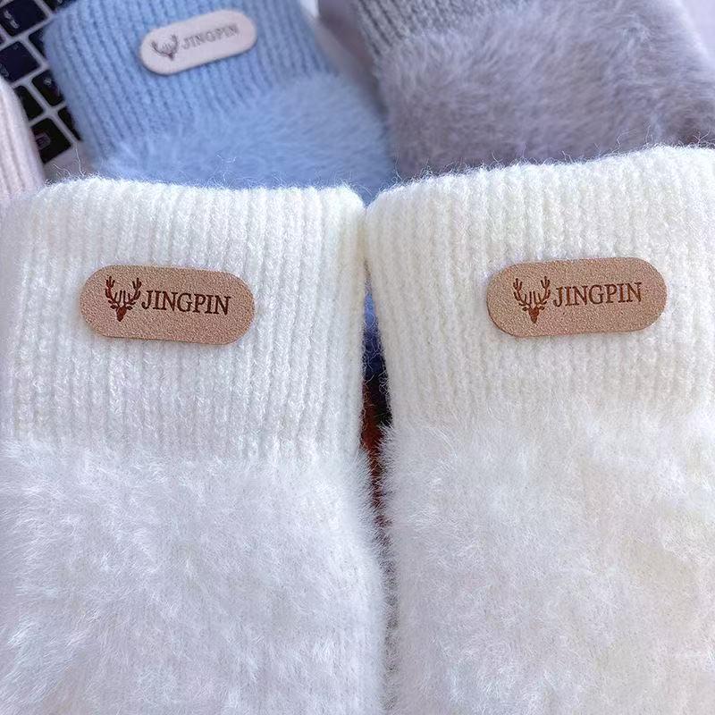 Women's Plush Fleece-Lined Cycling Gloves - Warm, Windproof, and Cute for Autumn and Winter