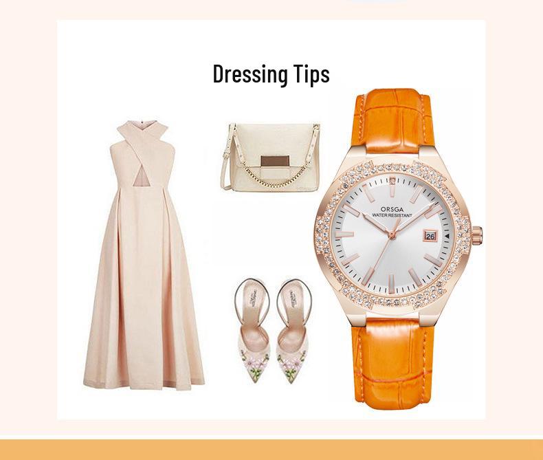 ORSGA Light Luxury Women's Rhinestone Calendar Quartz Watch