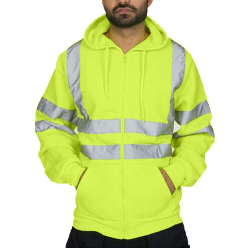 Herren High-Vis Reflektierend Gestreifter Reißverschluss Kapuzenpullover Arbeits-Sweatshirt