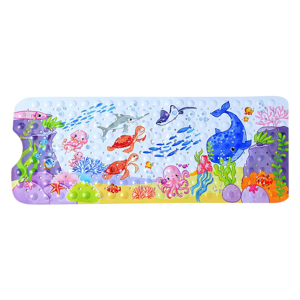 Cartoon Baby Bath Mat, Kids Bathtub Mat Non For Toddler Bath Shower , 39.37In X 15.75In With Holes And Suction Cups Machine Washable