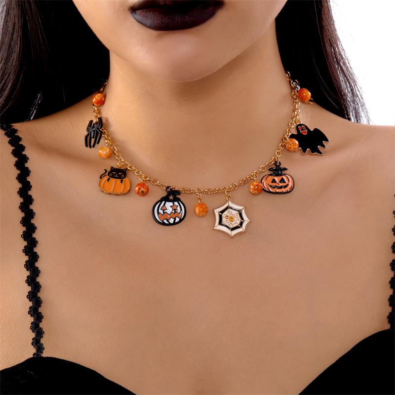 Cute Cartoon Spider Bat Pumpkin Ghost Necklace For Women Vintage Gothic Halloween Metal Chain Clavicle Choker Festival Jewelry