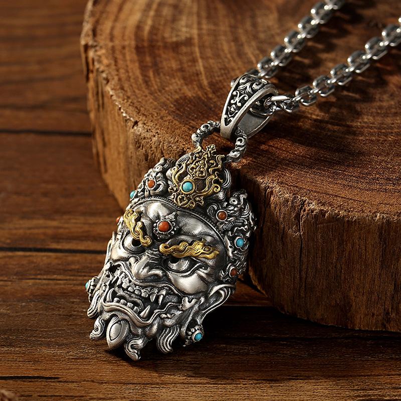 Nouă Tendință Chineză Pandantiv Mască Vajra Yaksha Gotic Retro Modă Bărbați Amuletă de Lux Bijuterii Stil Tibetan
