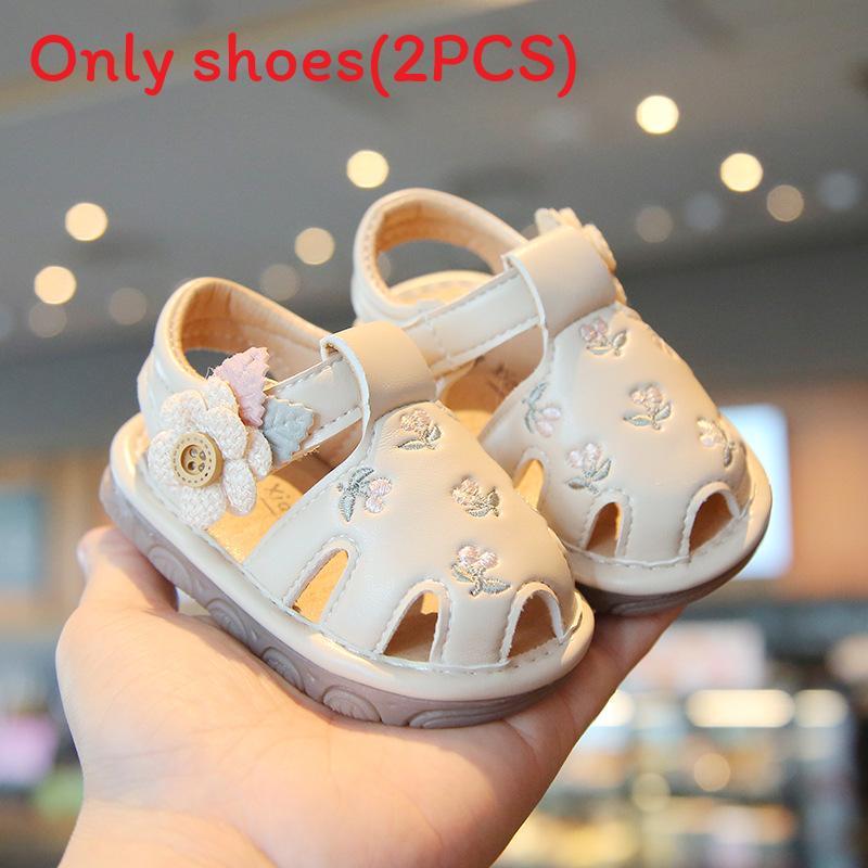 Baby Girl Breathable Soft Sole Summer Shoes With Flower Embroidery Design For Toddler Walkers 11cm бежевый