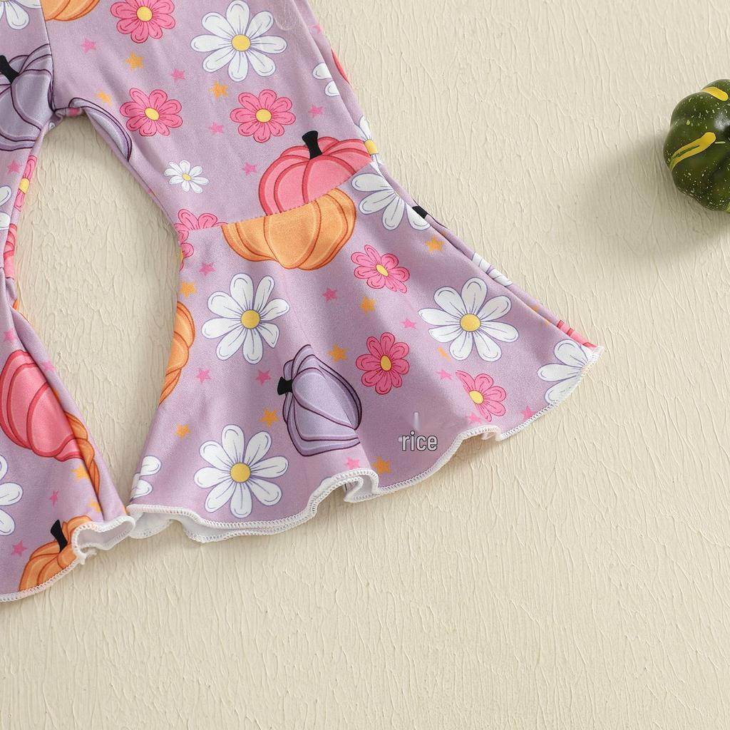 Baby Girl Halloween Flutter Sleeve Romper with Ghost/Pumpkin Pants & Headband - 3 Piece Set