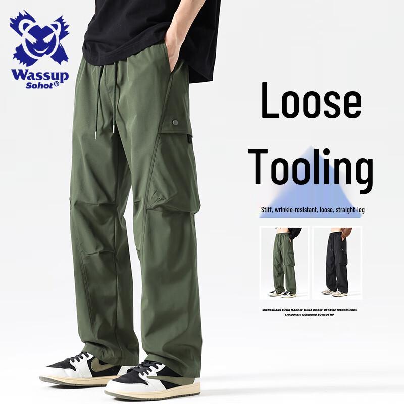 

Wassup Sohot Men s American Workwear Curved Wide-Leg Pants XL