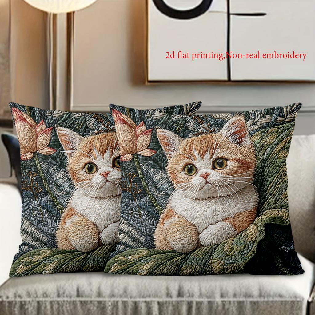 2D flat printing Cute Kitten Pattern 2d Printed Sofa Cushion Pillow Polyester pillowcase sofa decorative cushion cover