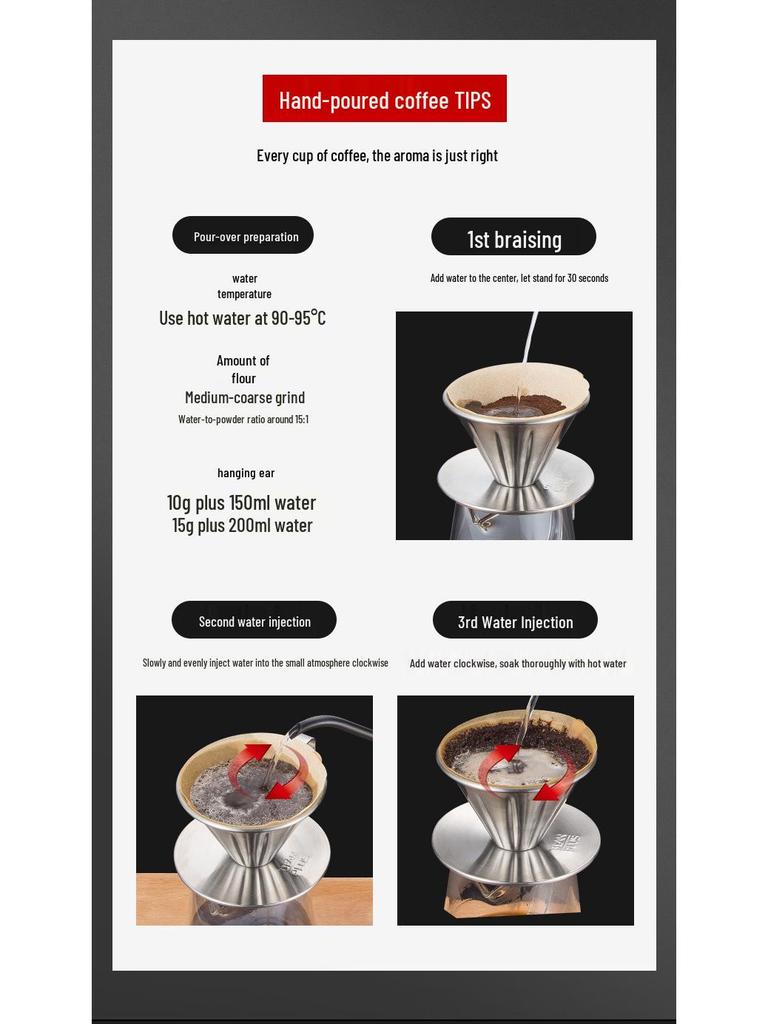 Černá teflonová nerezová mini konvička s husím krkem pro přípravu kávy metodou pour over