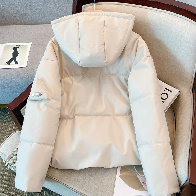 Women Autumn Winter Hooded Collar Long Sleeve Solid Color Warm Coat Drawstring Zipper Loose Parka