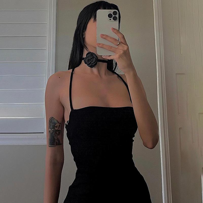 AltGoth Fairycore Sexy Midi Dress Women Streetwear Mall Gothic Backless Lace-up Halter High Waist Bodycon Dress Partywear Female