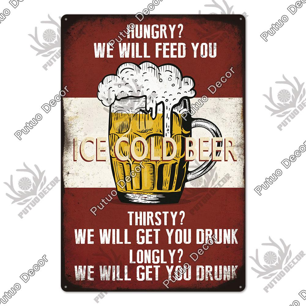 Putuo Decor Funny Beer Metal Sign Vintage Plaque Tin Sign Alcohol Drinker Sign for Bar Pub Club Man Cave Kitchen Wall Decoration
