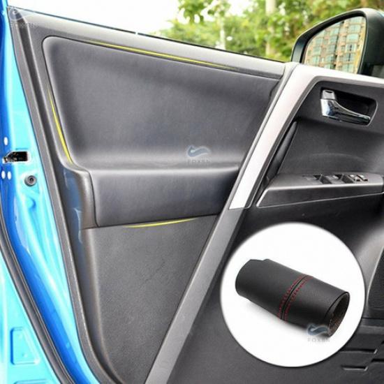 2Pcs Front Door Armrest Panel Black Leather+Red Line Cover For Toyota RAV4 13-18