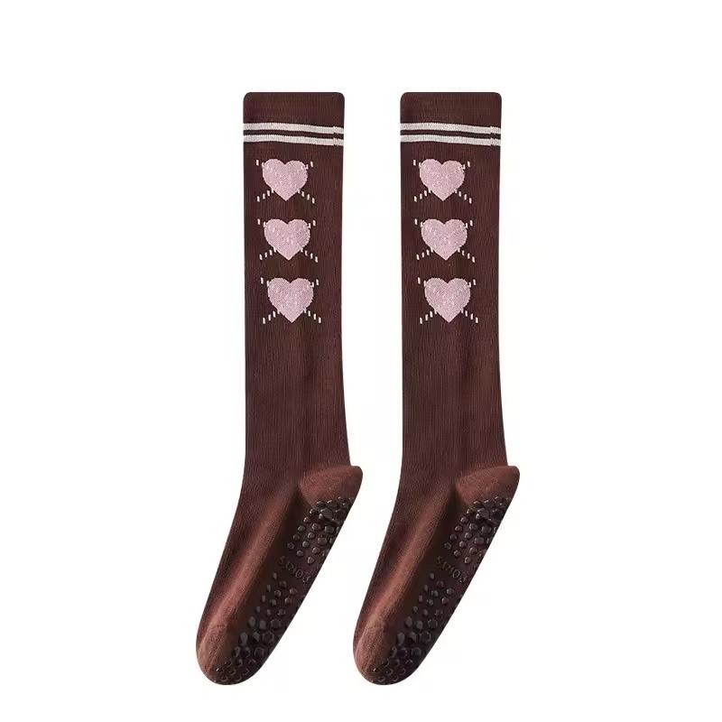 Knee High Heart Pattern Grip Breathable Comfortable Soft Pilates Fitness Exercise Studio Home Cotton Flexible Warm Yoga Socks