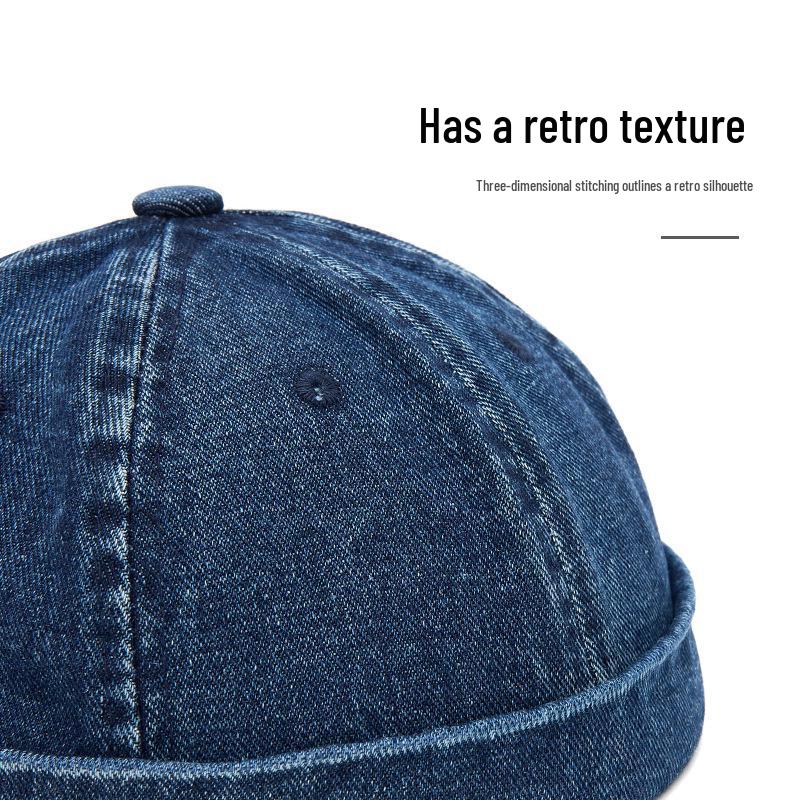 Unisex Washed Denim Skullcap: Street Style Brimless Hat for Hip Hop Fashion