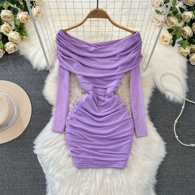 

Strapless Sexy off-Neck Short Dress Mesh Purple L
