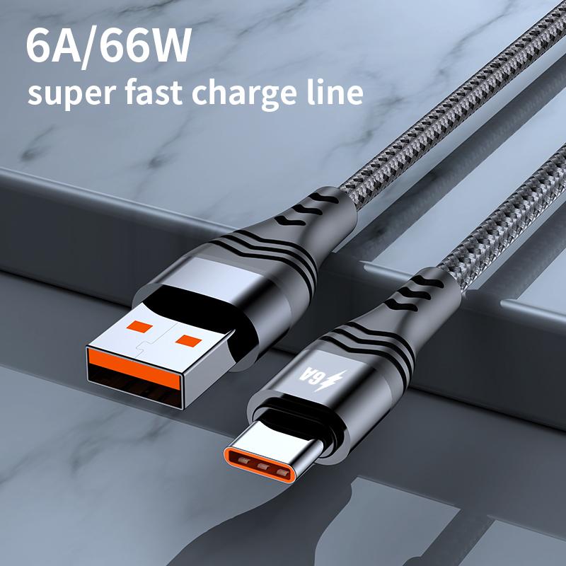 

ADC-005 3m 6A 66W Fast Charging Cable USB to Type-C Braided Data Cord for Huawei Samsung Black