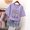 Short-sleeved T-shirt for Women, Large Size, Loose and Slimming, Printed V-neck Top