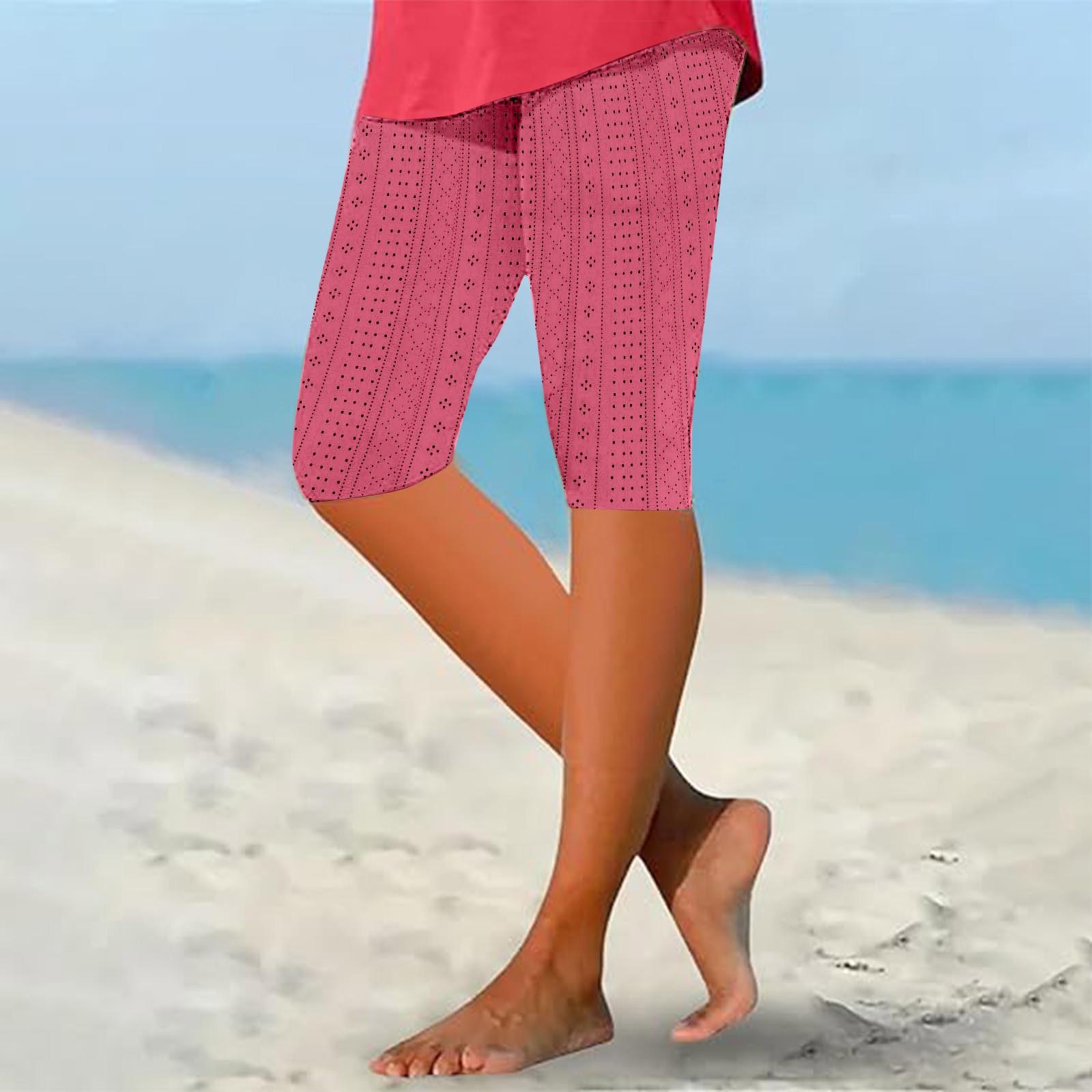 

Women s Summer Solid Color Lock Bottoming Yoga Pants Can Be Worn As Shorts L рожевий