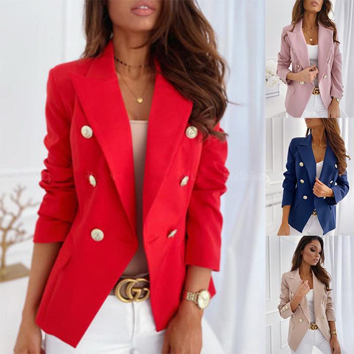

Spring Bestseller Long Sleeve Double-Breasted Stand Collar Blazer M