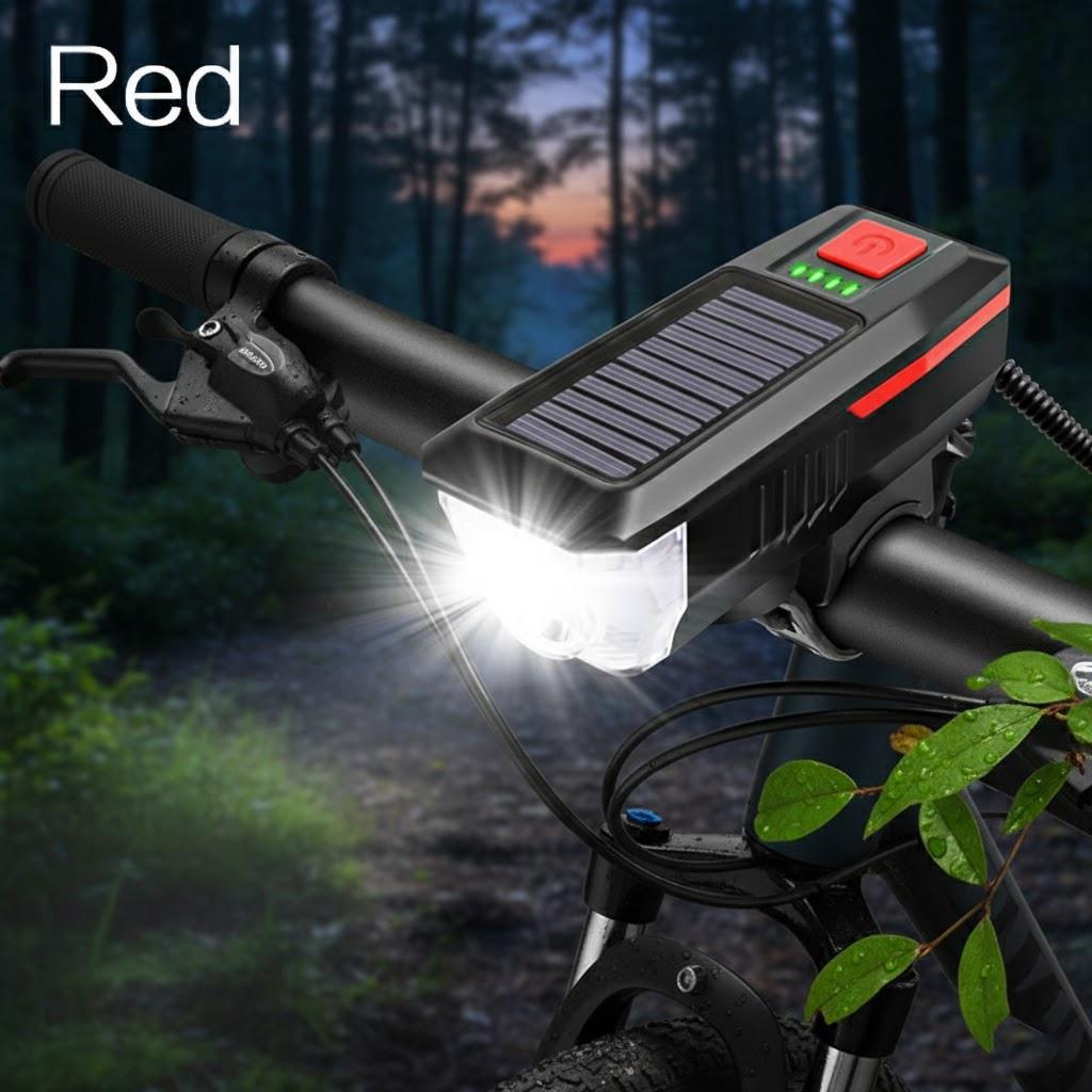 USB Rechargeable 2 in 1 Bike Light Set Front Rear LED Safety Lights with Flashing Modes Solar Charging красный