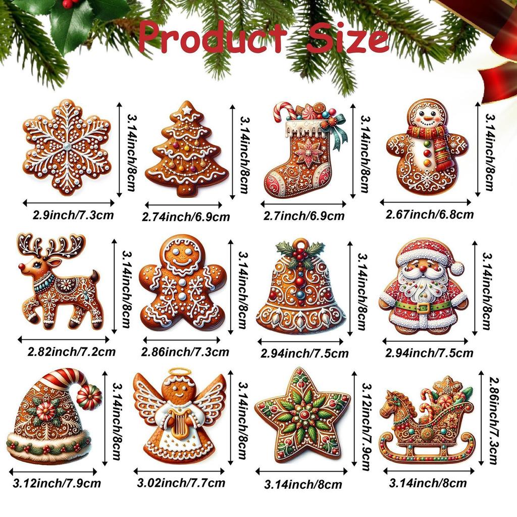 Lebkuchen Ornamente 24 Stück Weihnachtsmann Elch Schneeflocke Glocke Schneemann Holz Weihnachtsornamente Bauernhaus Weihnachtsdeko für Weihnachten