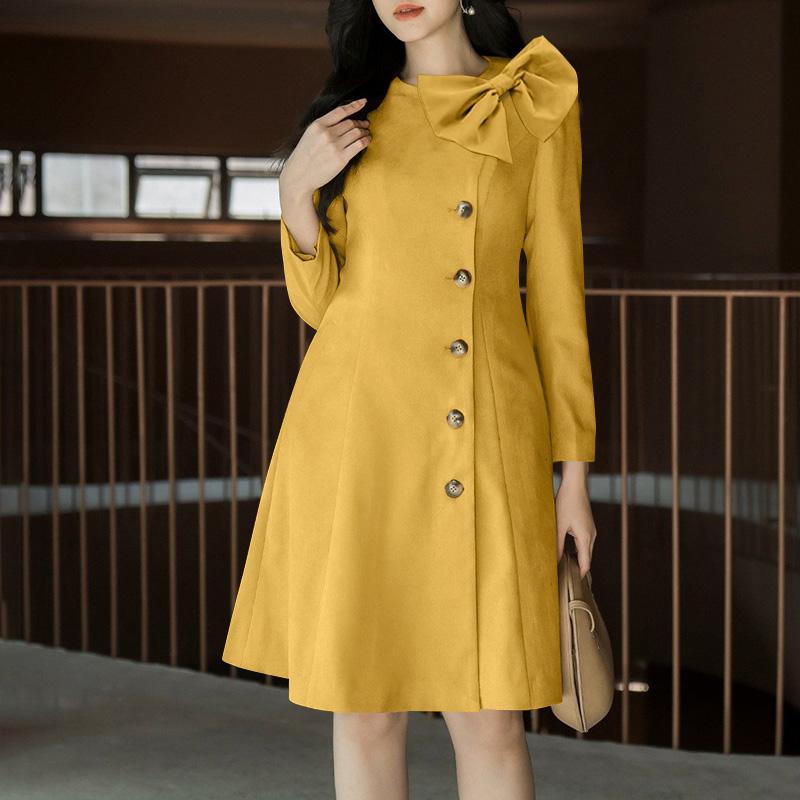 

ZANZEA женское однотонное свободное платье с круглым вырезом, длинными рукавами, бантом и открытой планкой на пуговицах 5XL