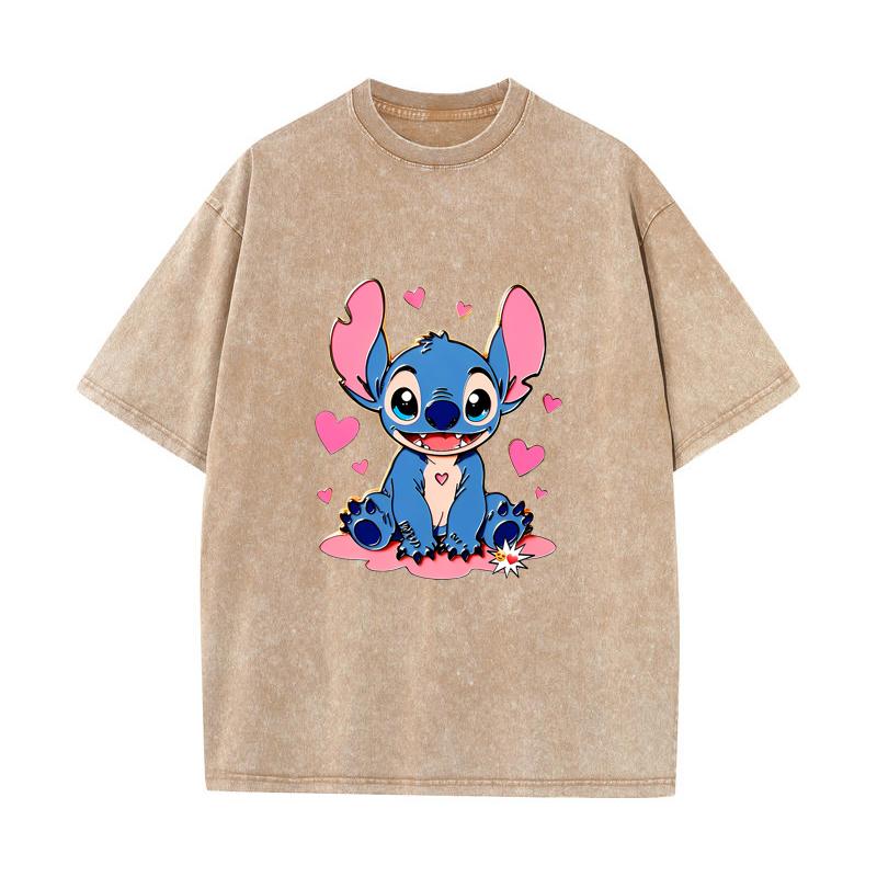 SX-38 MINISO 2026 Summer Vintage Wash Printed Pure Cotton Shoulder Style Men's and Women's Round Neck Short Sleeved Couple T-shirt