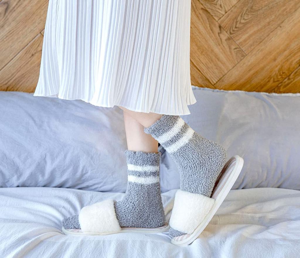 Next Grants Fluffy Room Solid Colors with Cute and Stylish for Cold Loose Pastel Socks Women's Socks, Stripes, Winter, Protection, Anti-Slip,
