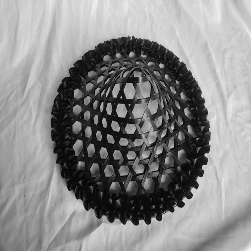 Adult Ethnic Dance Performance Bamboo Hat with Black Tassels and Red Weaving