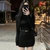Elegant Slim-Fit Long-Sleeve Dress for Women - Autumn Half-High Neck, Waist-Cinched, Hip-Hugging Mini Skirt.