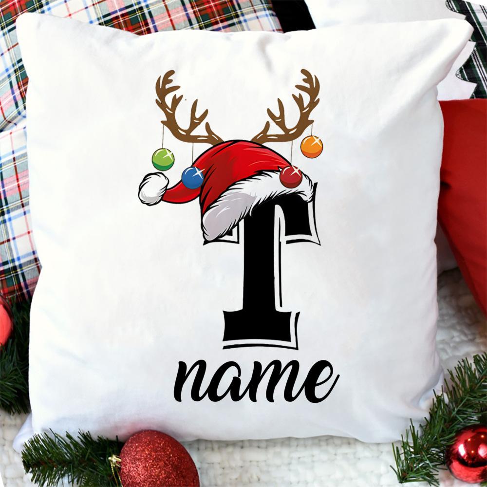 Personalised Christmas Pillow Case Initial with Name Cushion Cover Xmas Party Decor Home Pillowcase Xmas Gift for Family Friends