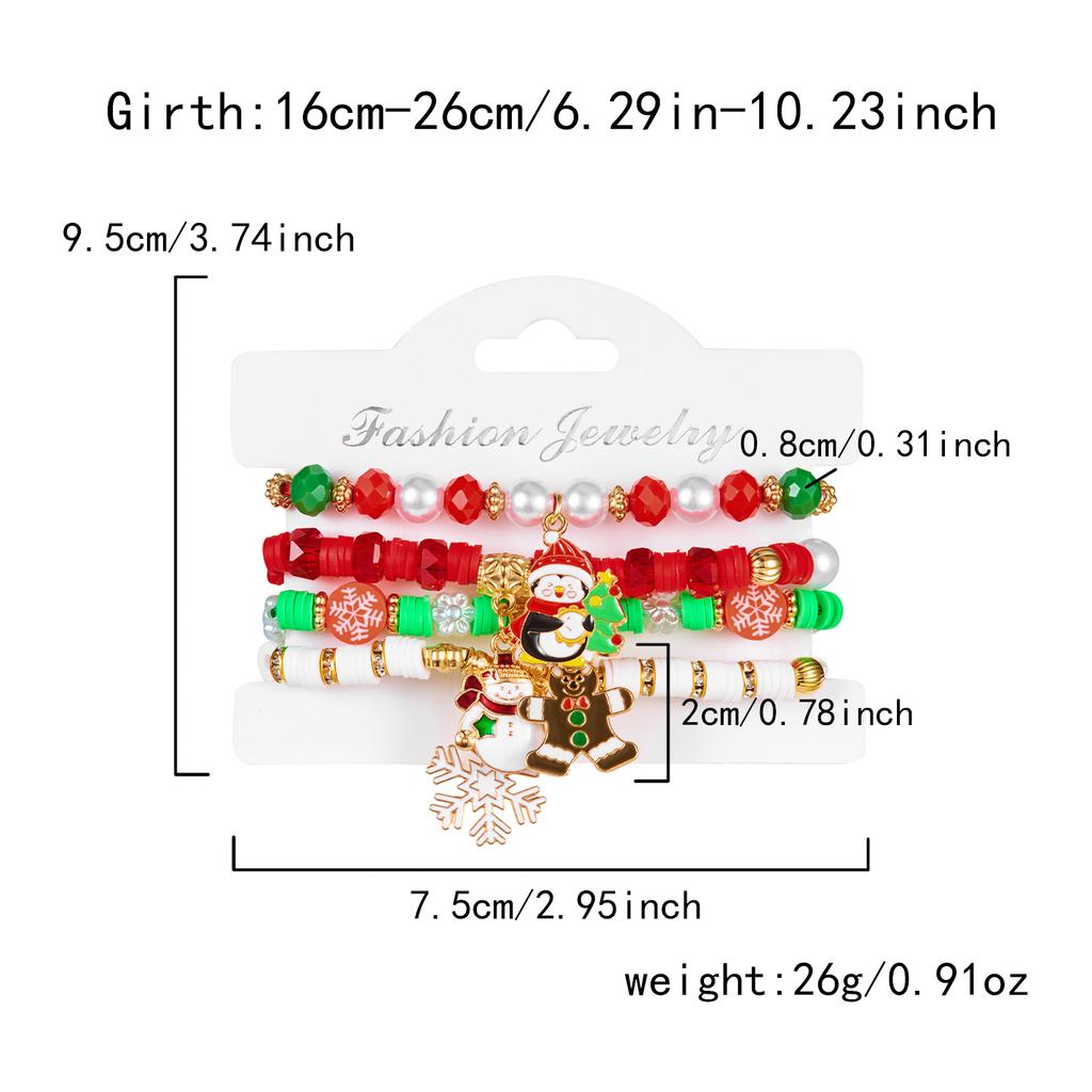 4Pcs/set Christmas Tree Snowflake Bell Elk Colorful Beads Charms Bracelet for Women Crystal Stacking Bracelets Party Jewelry