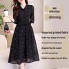 Floral Print Tie-Up Dress with Ruffle Lace for Mid-Age Moms - Long Sleeve, Over-the-Knee, Age-Reducing Design