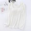 Women's Square Neck Long Sleeve Top with Built-in Bra Pads - Slim Fit for Early Autumn/Spring/Winter
