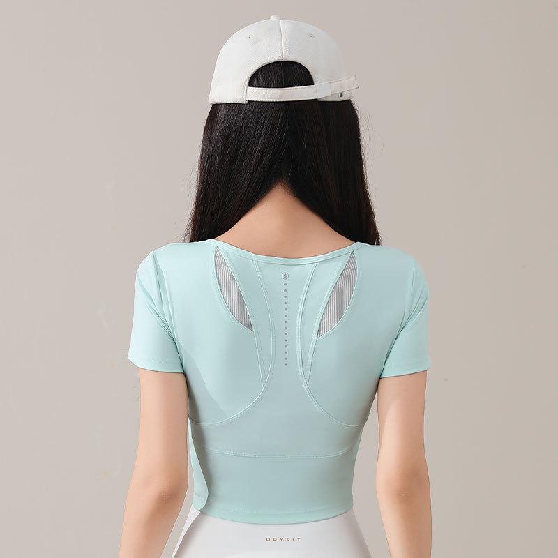 Women's Summer 2025 Tennis & Badminton Fitness Set: Yoga Short Sleeve, Running Skirt, & Chest Pad