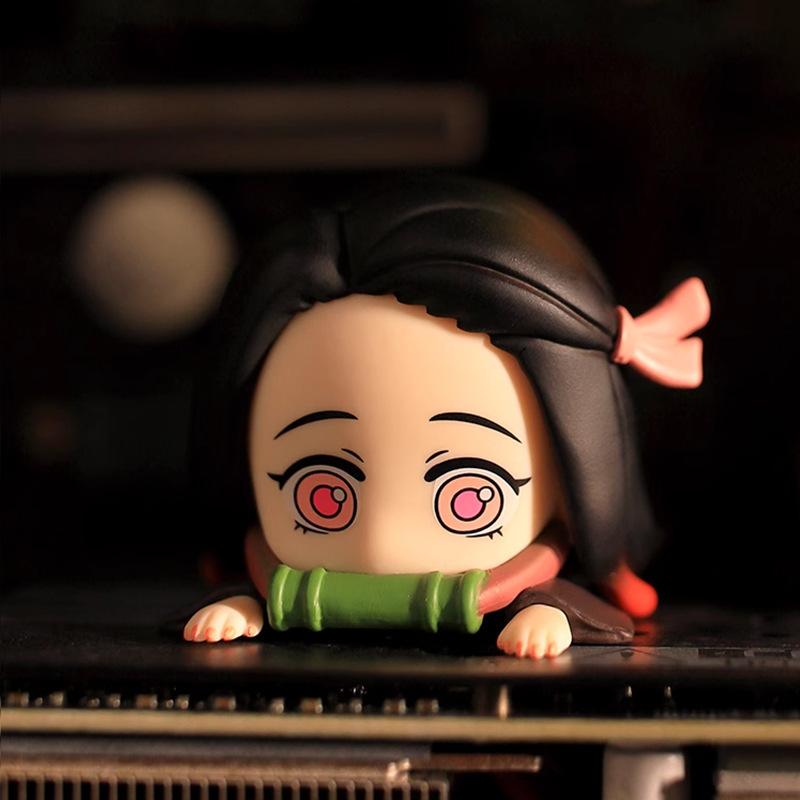 Demon Slayer Kamado Nezuko Action Figures Car Ornament Anime Model Figures Prone Position Desktop Computer Case Decorative Gift