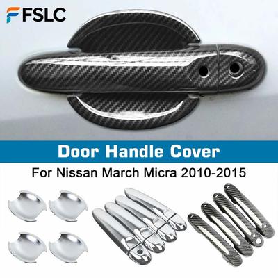 Door Handle Cover For Nissan March Micra K13 2010-2015 Carbon Fiber Chrome Car Trim Stickers Car Styling Accessories