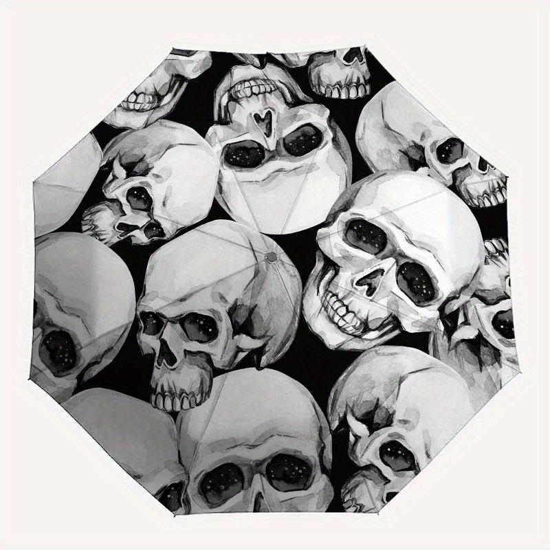 "Spooky Skulls: Halloween Watercolor Patterned Decorative Sticker" Umbrella, Portable 3 Fold Compact Umbrella for Men & Women,S41