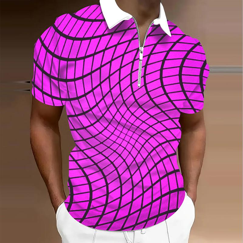 

Мужская рубашка поло повседневная на молнии с коротким рукавом модная повседневная на молнии летняя весенняя рубашка стандартного кроя с 3D-принтом 8XL розовый