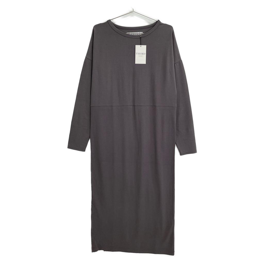 THIRD MAGAZINE A0833UA 110 Grey Cotton Crew Neck Long Sleeve One Piece Dress 2 grayUsed
