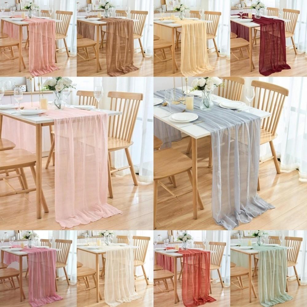 Long Vintage Table Runners Seersucker 300cm Cheesecloth Table Setting Boho Rustic Country Gauze Tablecloth Home