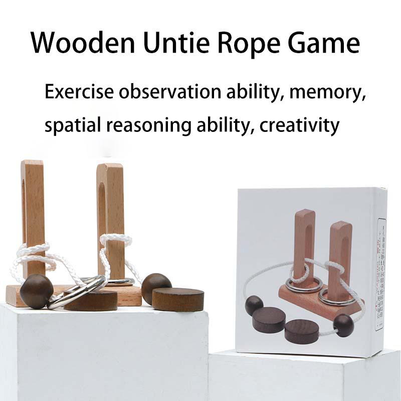 Small Brain Teaser Puzzle, Wooden Untie Rope Game, Unlocking IQ Puzzle, Party Favor Gifts for Kids Adults,Suitable for All Ages