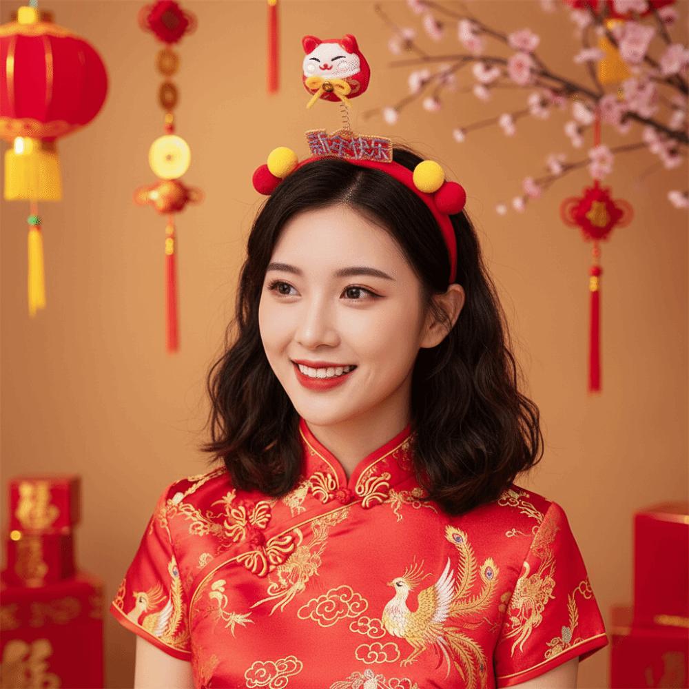 Mascot New Year Headband Lucky Cat Plush Horse Headband Creative Horse Hairband Children