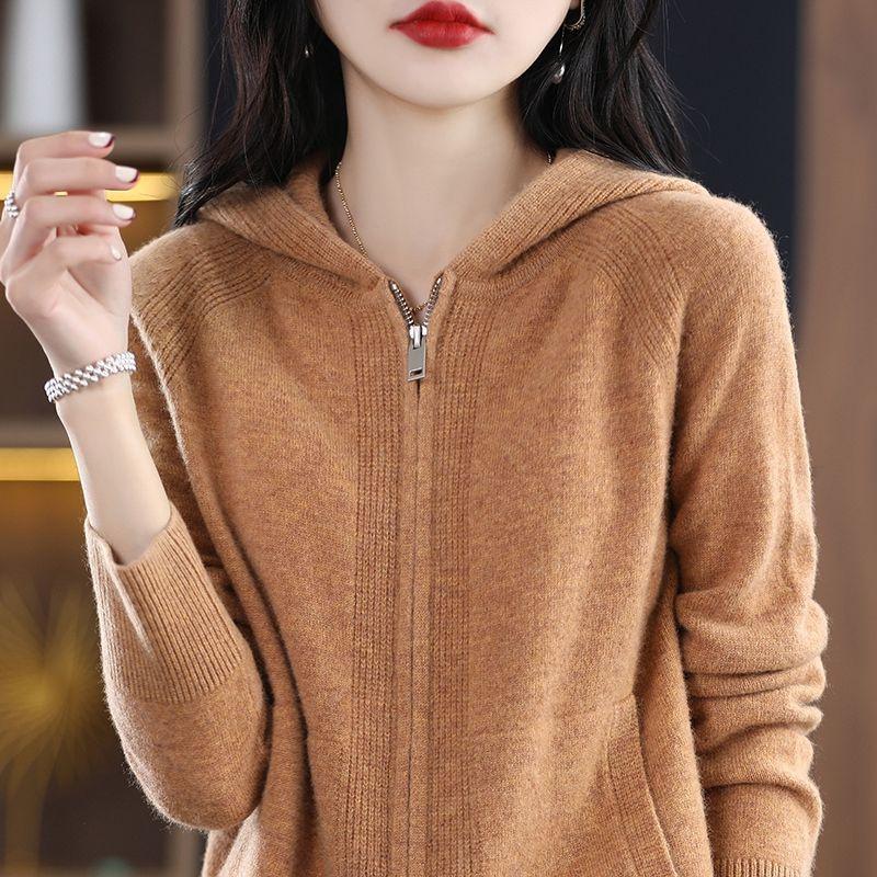 Herbst Damen Cardigan Pullover Jacke Koreanisch Locker Reißverschluss Mit Kapuze Lässig Kaschmir Gestrickte Cardigans Damen Pullover Mantel