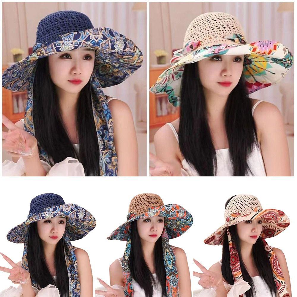 Breathable Beach Straw Hat Large Eaves Exquisite Flower Wide Brim Hat Foldable Uv Protection Handmade Hat Fashion Sunscreen