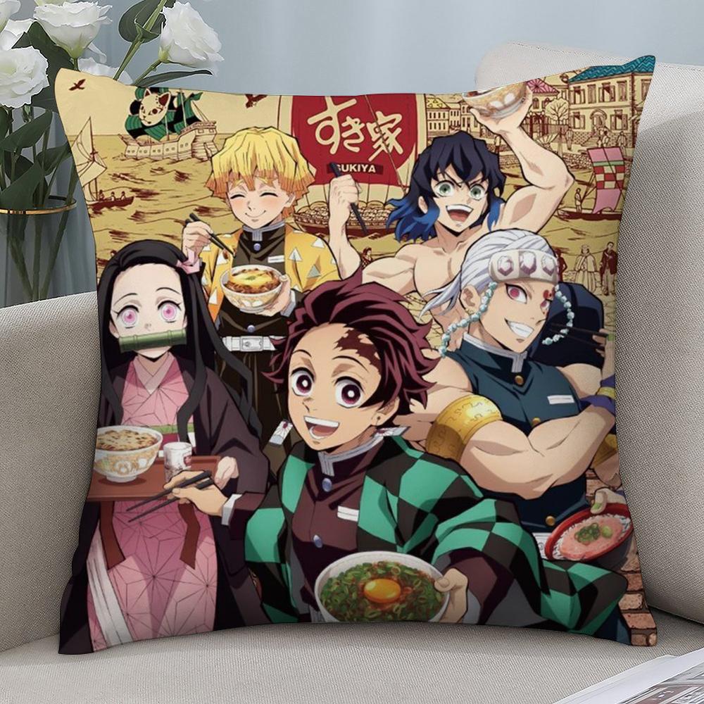Anime Demon Slayer Kamado Tanjirou Kamado Nezuko Pillow Case Short Plush Sofa Decorative Gift Home Double-sided Printing Cushion