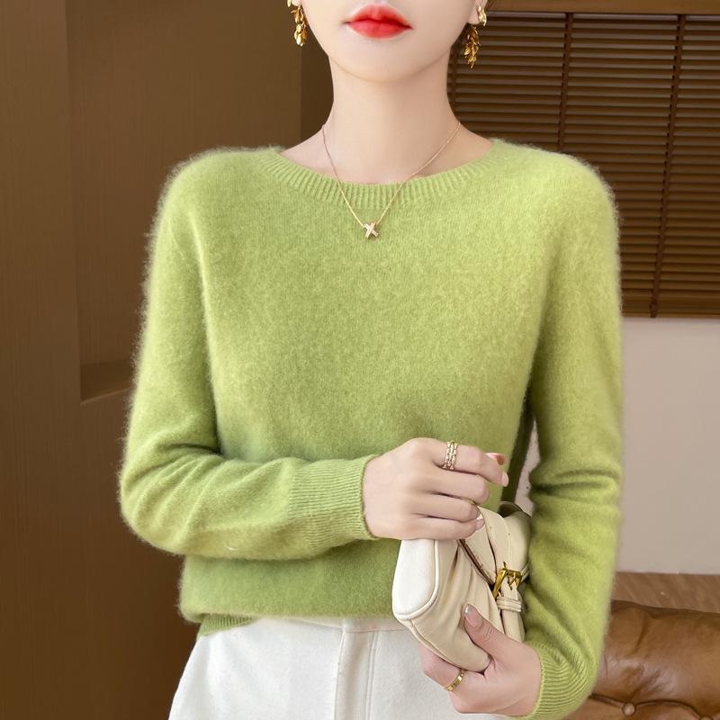 Women's Solid Color Wool Knit Pullover Sweater for Fall and Winter
