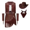 Costume da Cowgirl per Bambine Senza Maniche con Paillettes Strass Frange, Gonna Elastica, Guanti, Cappello, Fazzoletto, Danza Latina, Esibizione sul Palco, Competizione
