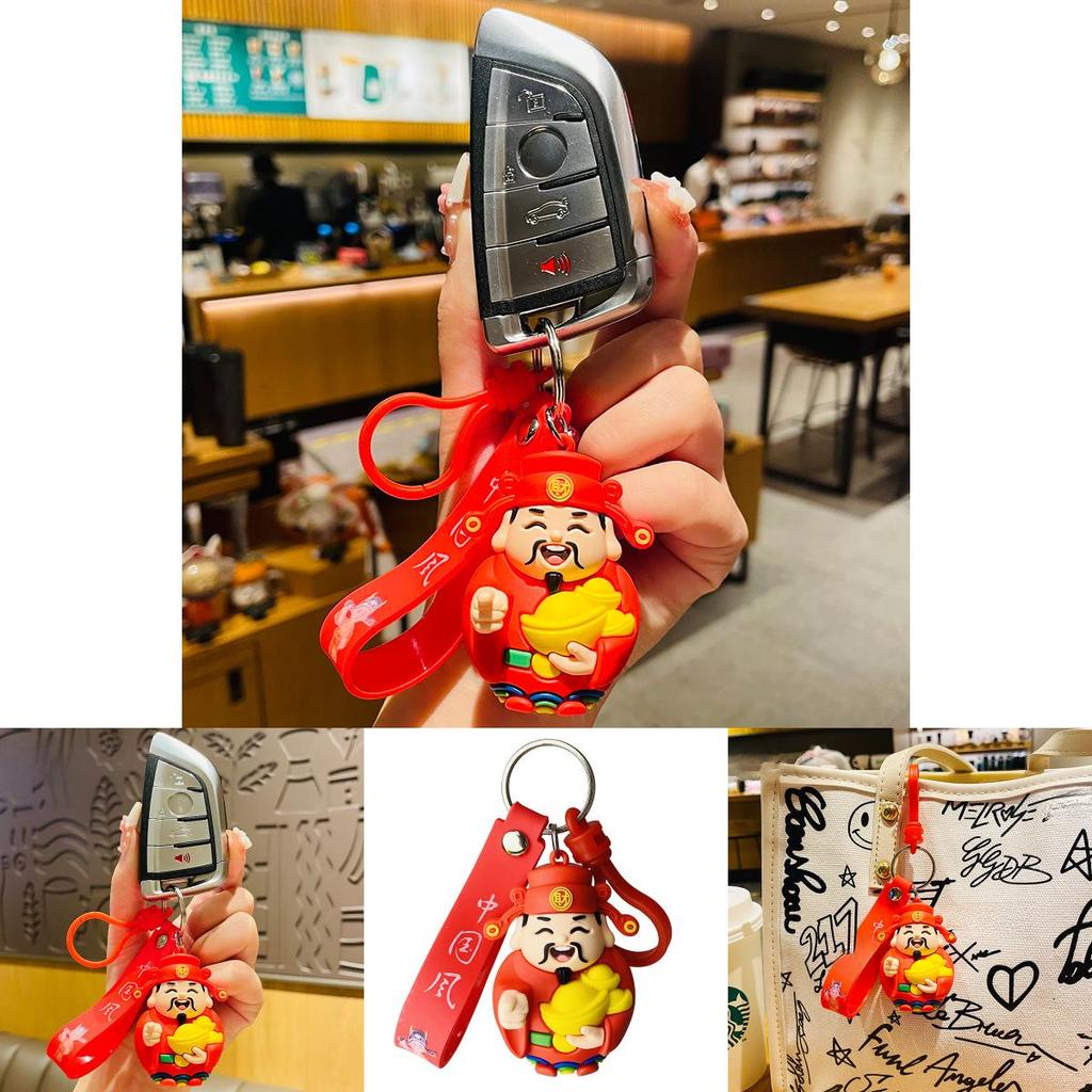 Adorable Cartoon Caishen Keychain Lucky Charm For Car Keys And Bags Perfect New Year Gift