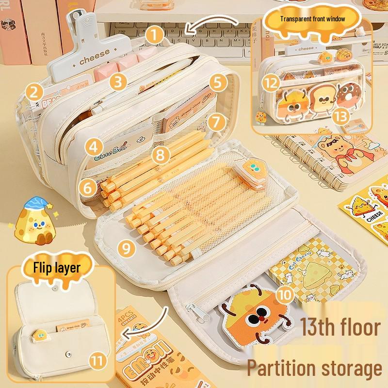 2025 Trendy Cheese Pencil Case: Large Capacity, Stylish Design for Girls, Perfect for Elementary School Students