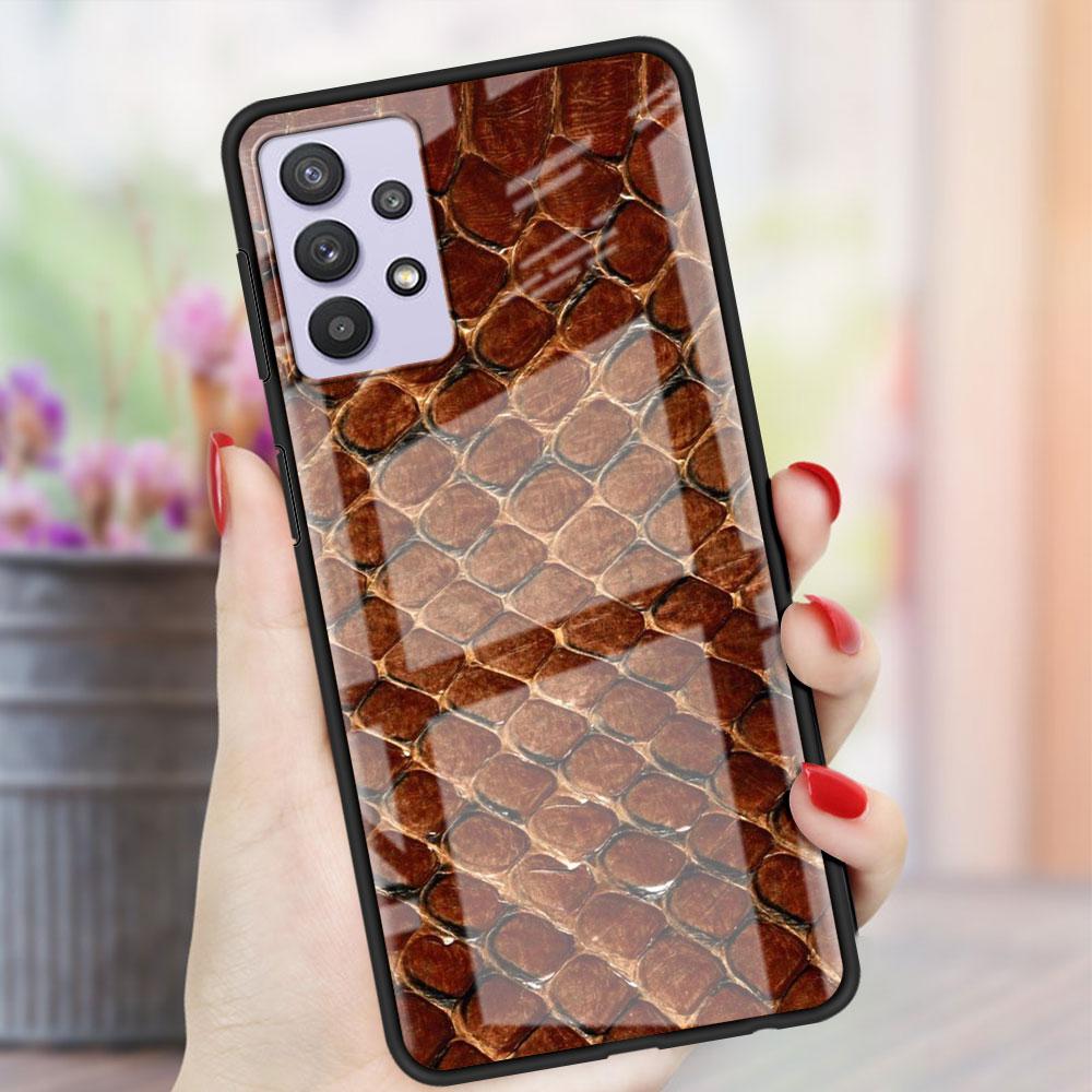 

Стеклянный чехол с принтом змеиной кожи для Samsung Galaxy A52 A71 A50 A51 A70 A21s A31 A72 A10 A12 A30 A22 5G, чехол для телефона Samsung A30